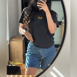 Brandy Melville Black Tee with Butterfly Graphic